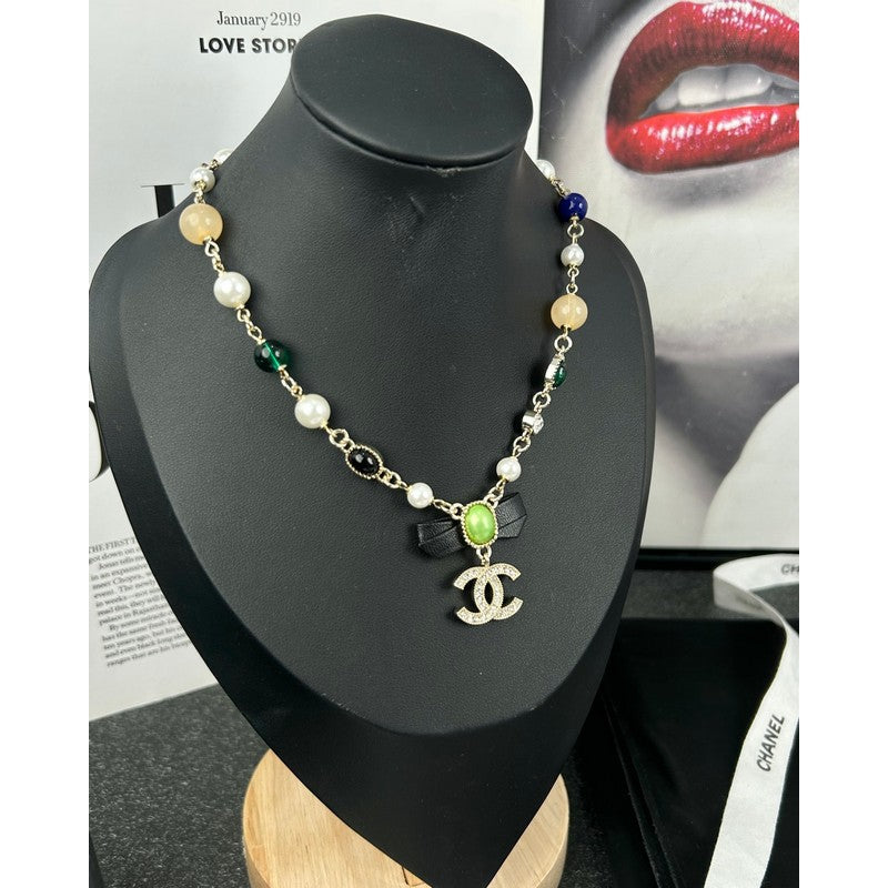 Chanel Crystal Bow 18K Gold Necklace