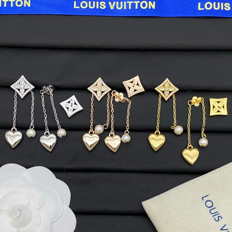 Louis Vuitton Pearl Diamond Drop 18K Gold Earrings