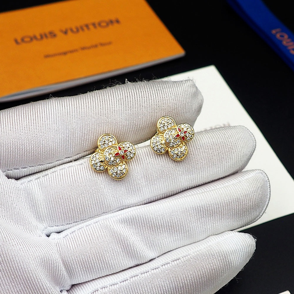 Louis Vuitton Vivienne Diamond 18K Gold Earrings