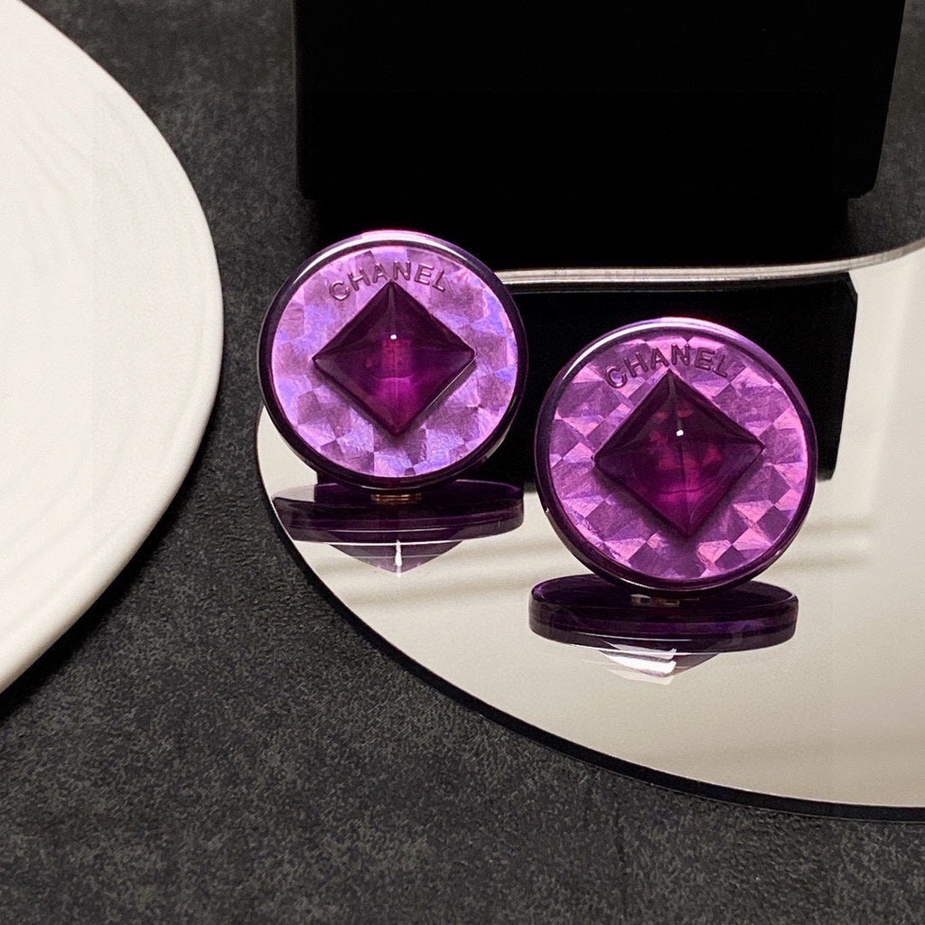 Chanel Vintage Purple 18K Gold Earrings