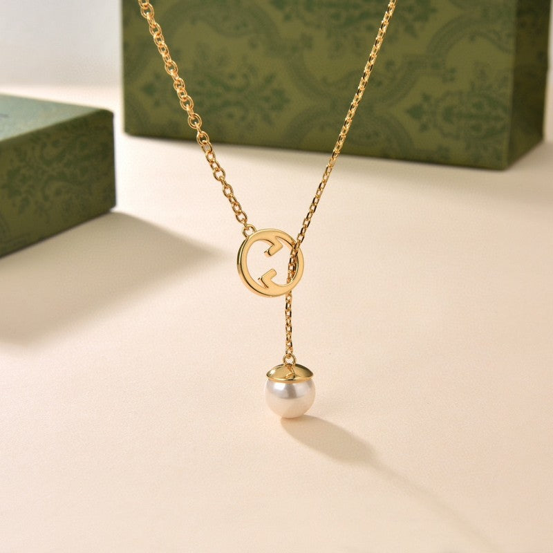 Gucci Double Blondie Pearl Drop 18K Gold Necklace