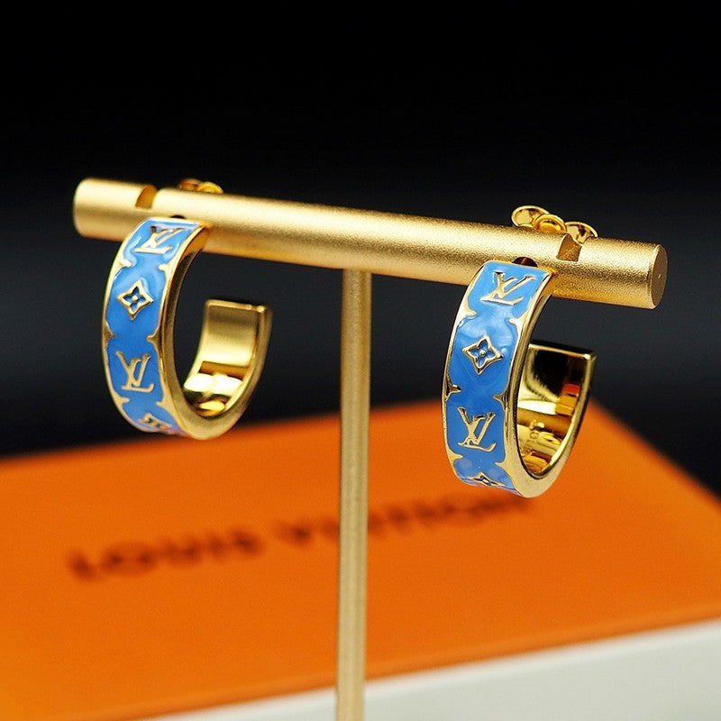 Louis Vuitton Nanogram Enamel 18K Gold Earrings