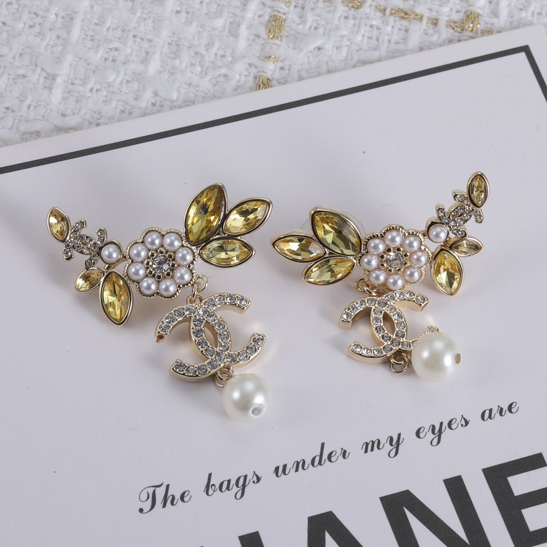 Chanel Flower Crystals 18K Gold Earrings