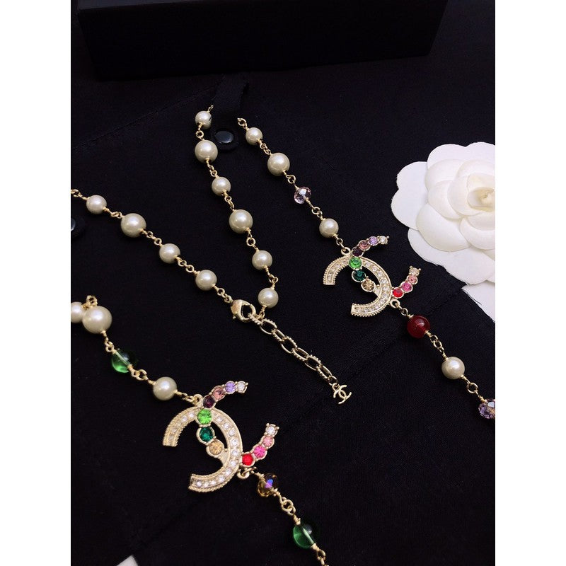 Chanel Color Long Pearl 18K Gold Necklace