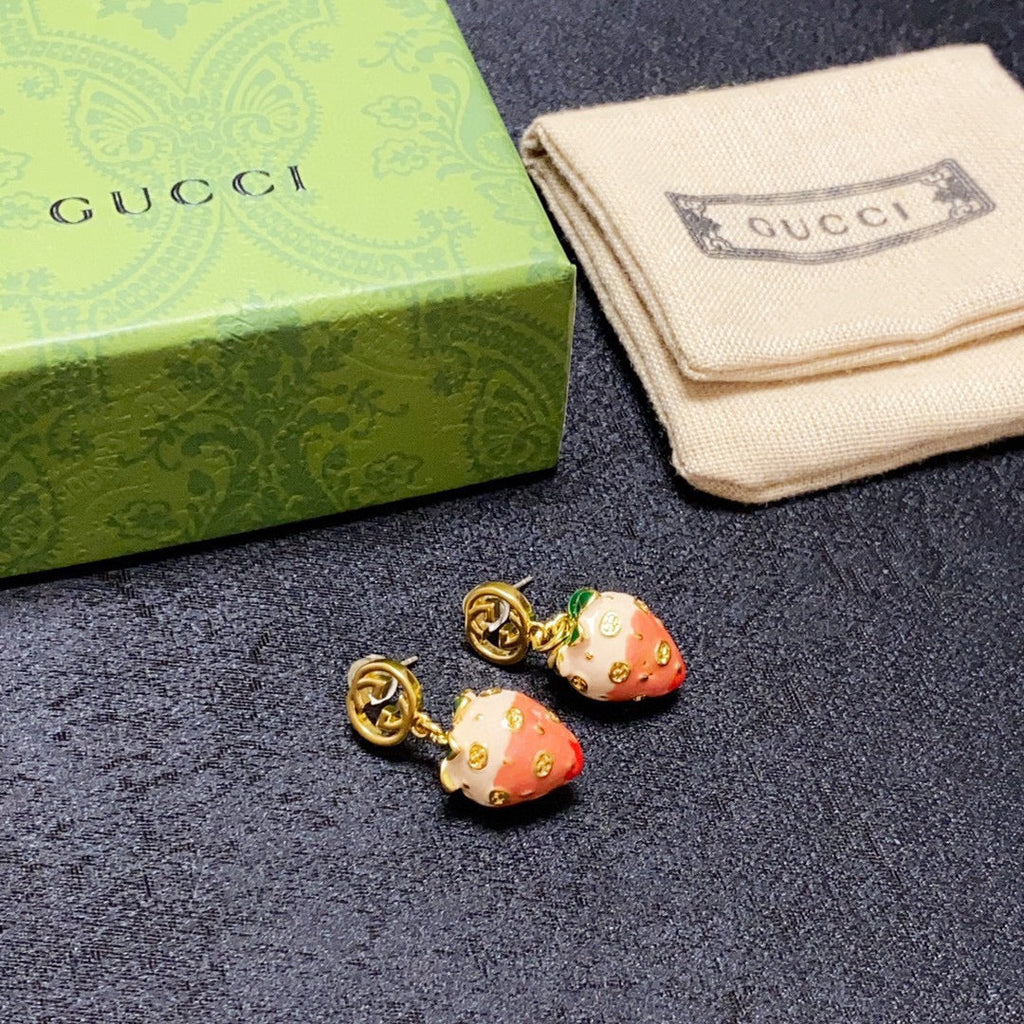 Gucci Double Strawberry 18K Gold Earrings