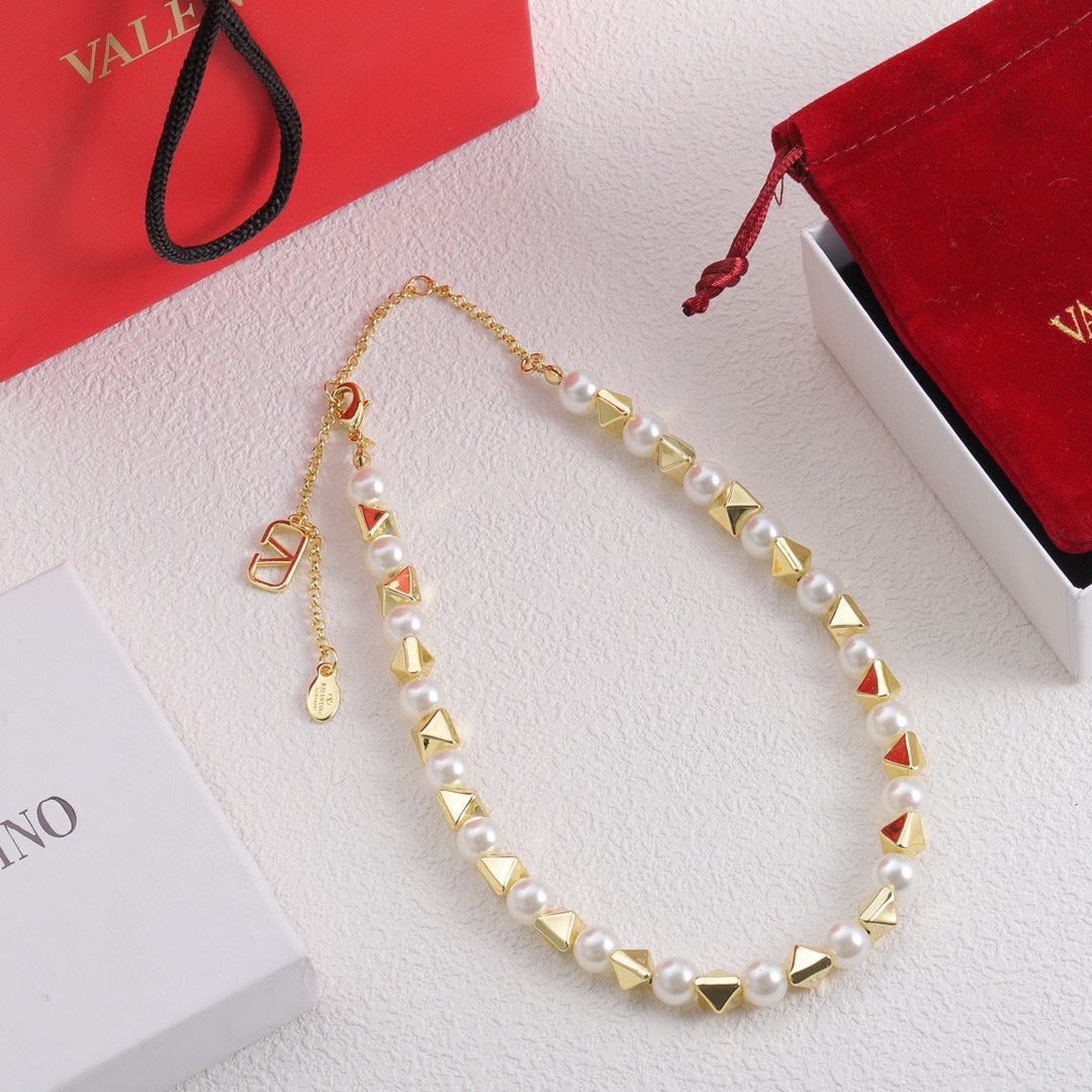 Valentino Rockstud Pearls 18K Gold Necklace