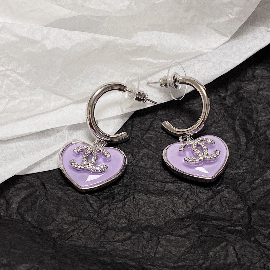Chanel Purple Heart 18K Gold Earrings