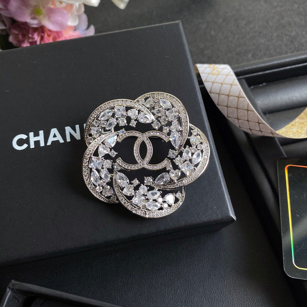 Chanel Camellia Crystals 18K Gold Brooch
