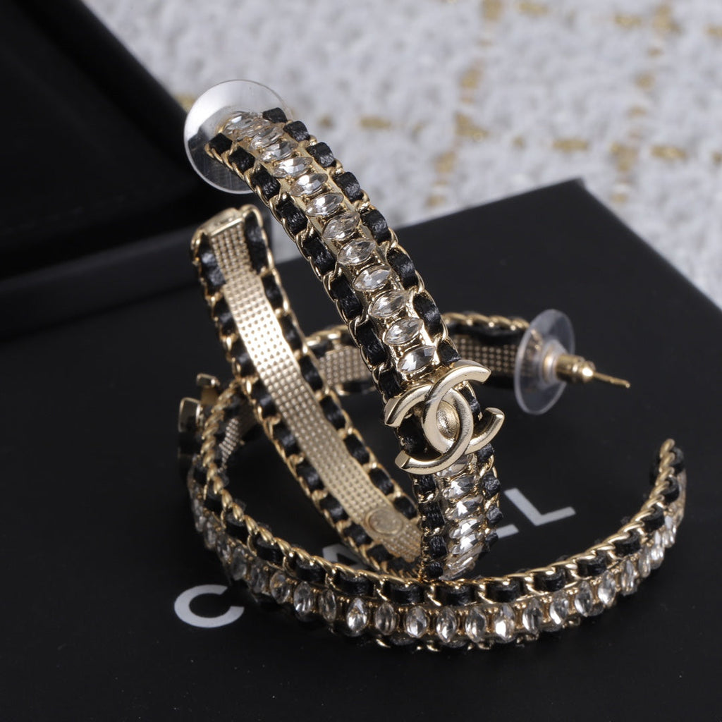 Chanel Leather Chain 18K Gold Earrings