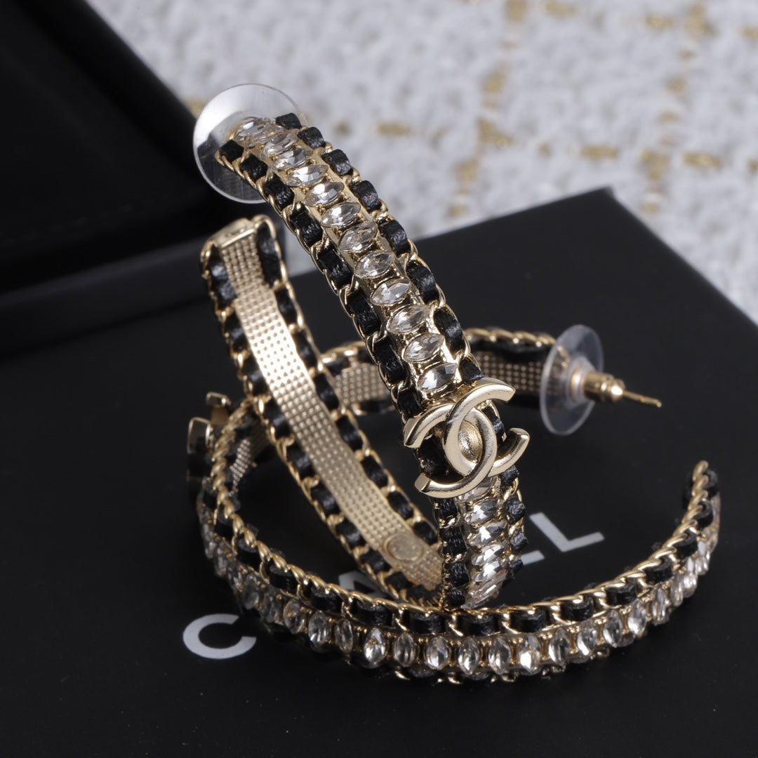 Chanel Leather Chain 18K Gold Earrings