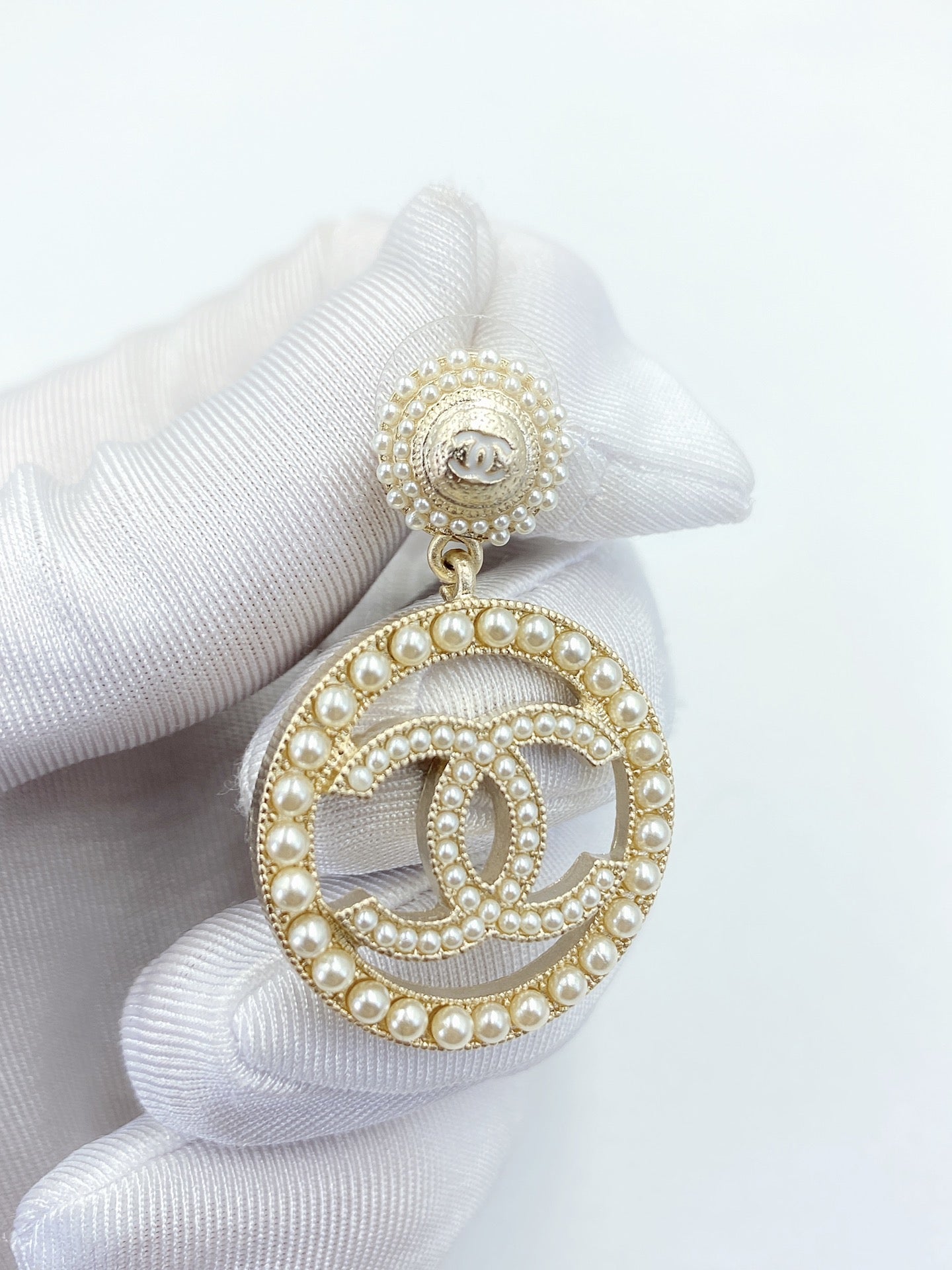 Chanel Pearl 18K Gold Earrings