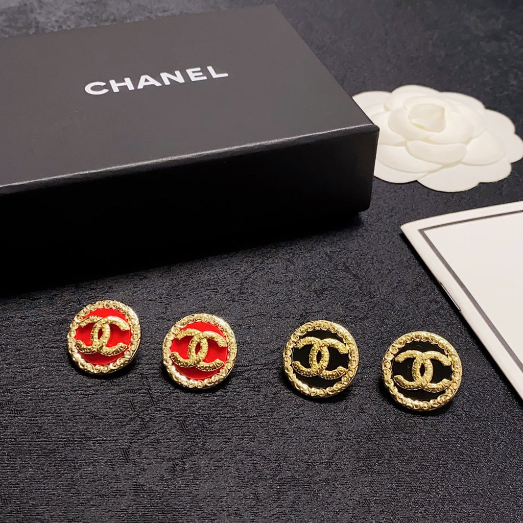 Chanel Black & Red 18K Gold Earrings