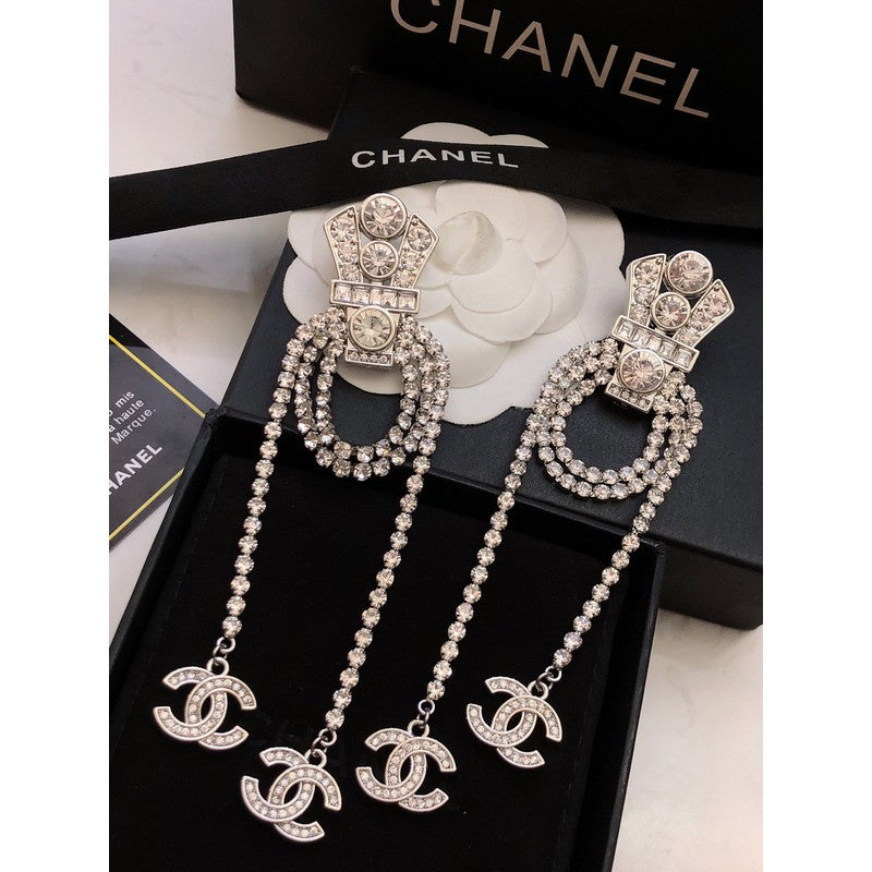 Chanel Tassel Crystal 18K Gold Earrings