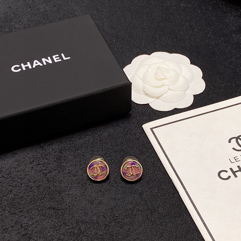 Chanel Colorful Round 18K Gold Earrings