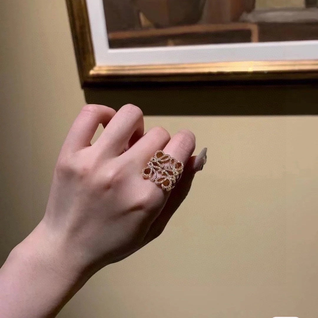 LOEWE Anagram Crystals 18K Gold Ring