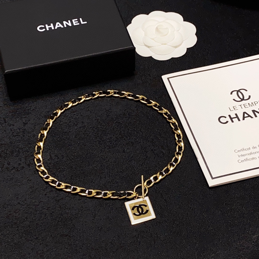 Chanel Leather Choker 18K Gold Necklace