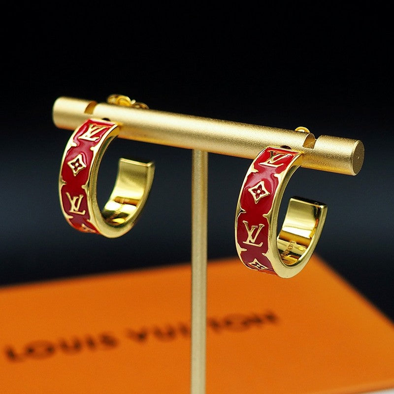 Louis Vuitton Nanogram Enamel 18K Gold Earrings