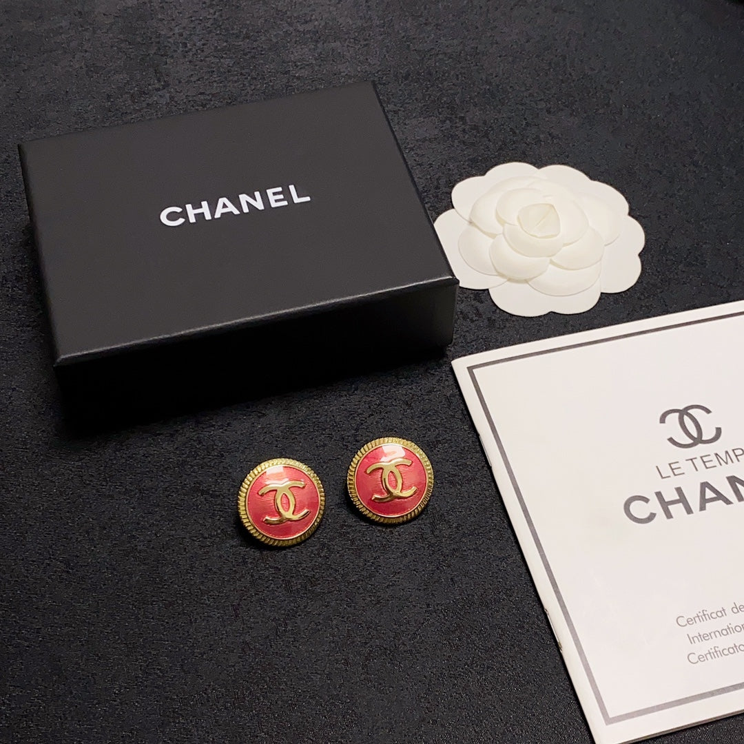 Chanel Red 18K Gold Earrings