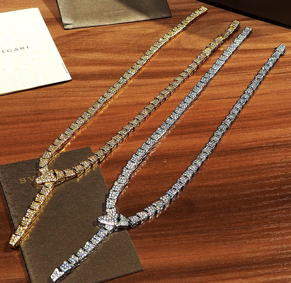 Bvlgari Serpenti Viper Full Pave Diamonds 18K Gold Necklace