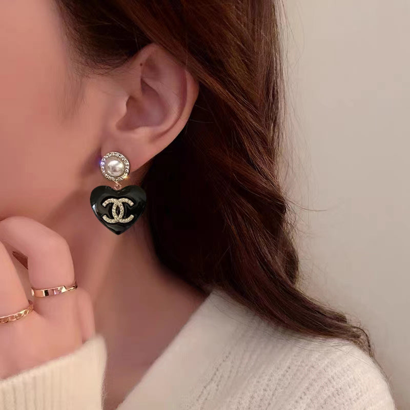 Chanel Black Heart 18K Gold Earrings