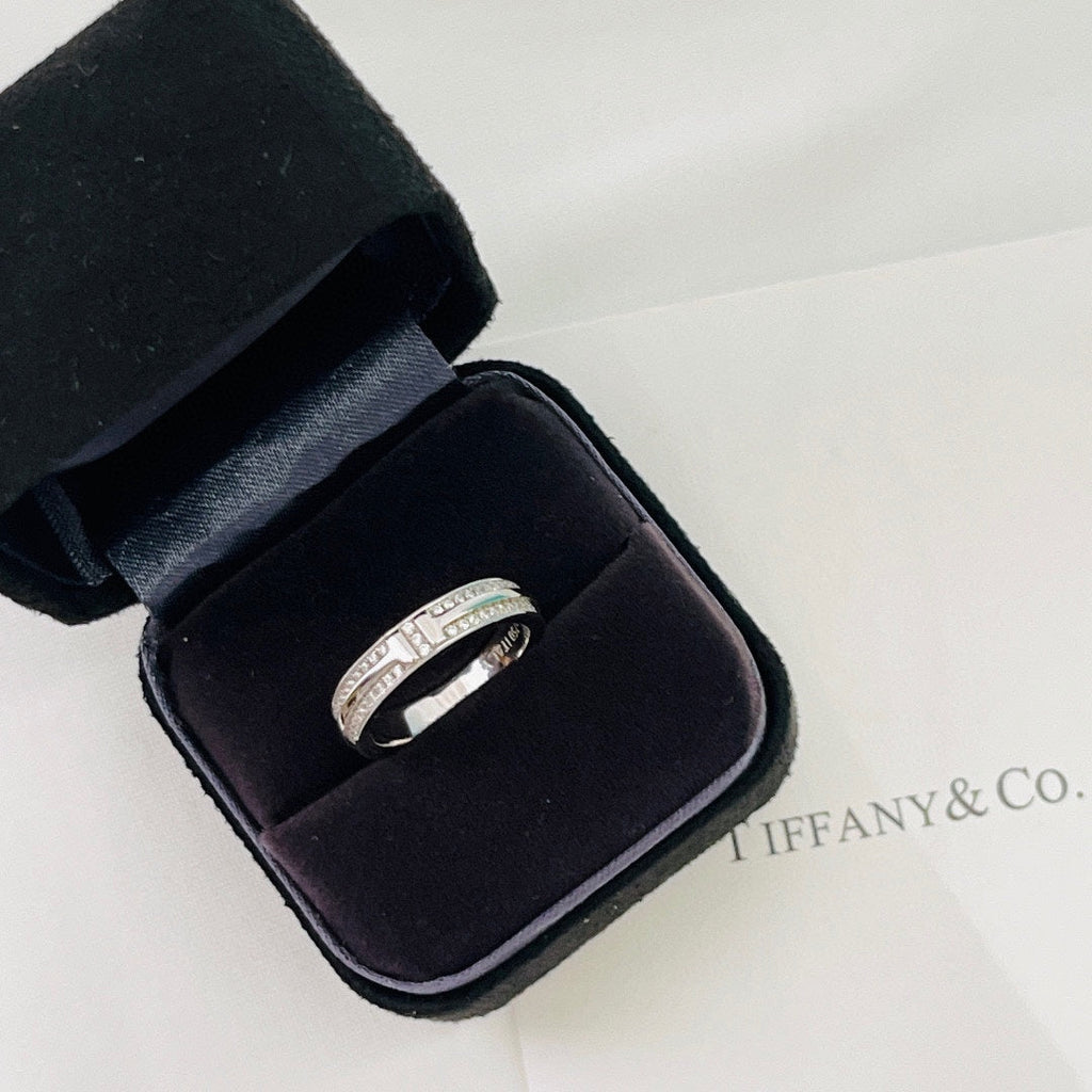 Tiffany Narrow Pave Diamond 18K Gold Ring