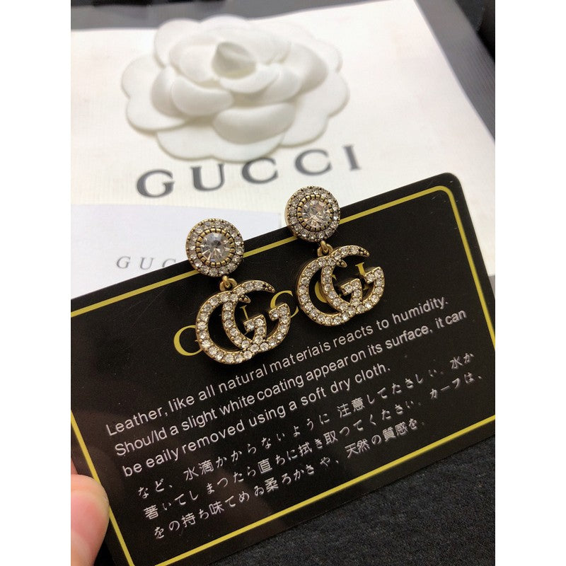 Gucci Double GucciCrystal Pendant 18K Gold Earrings