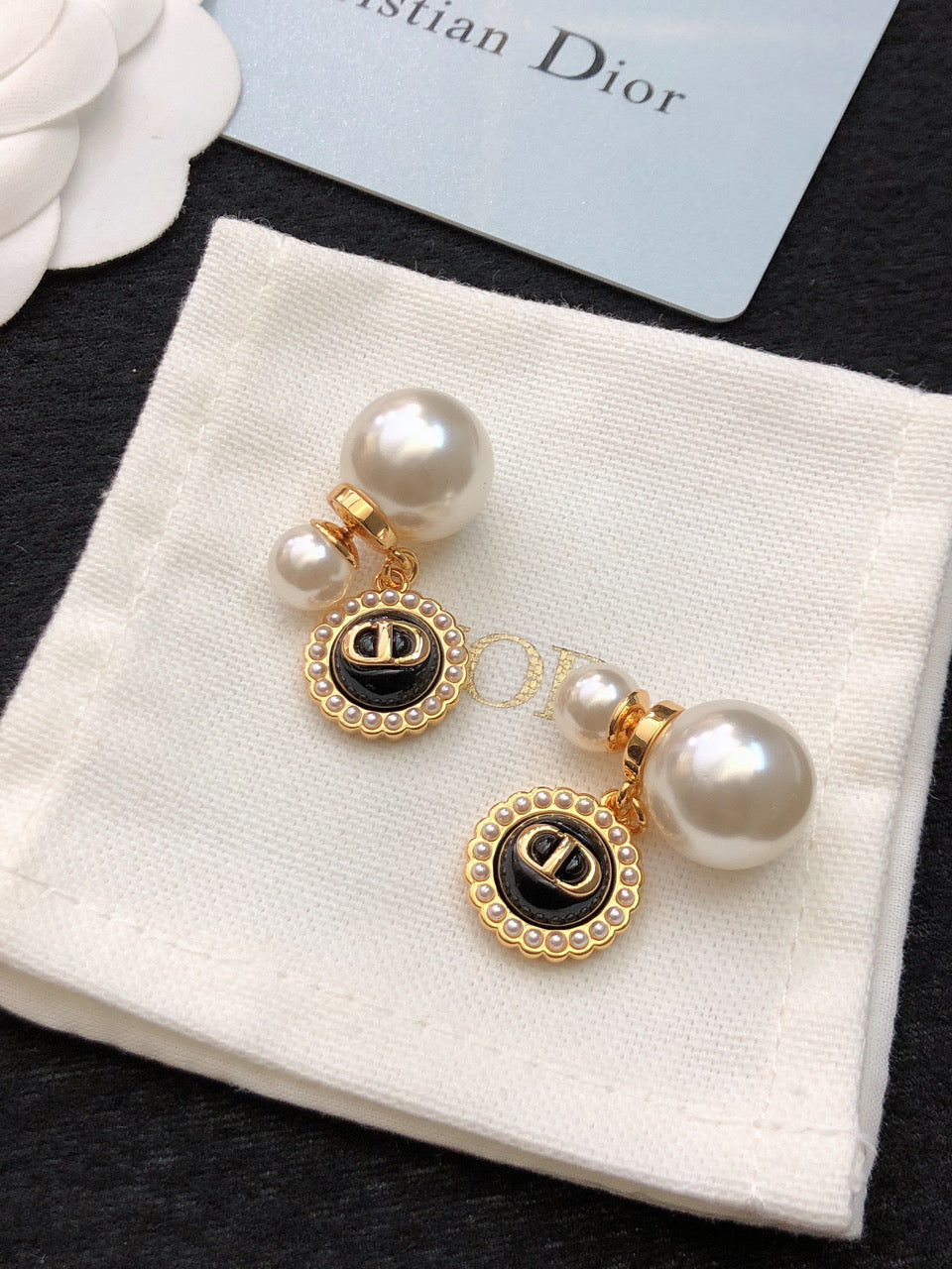Dior Black Pearls 18K Gold Earrings