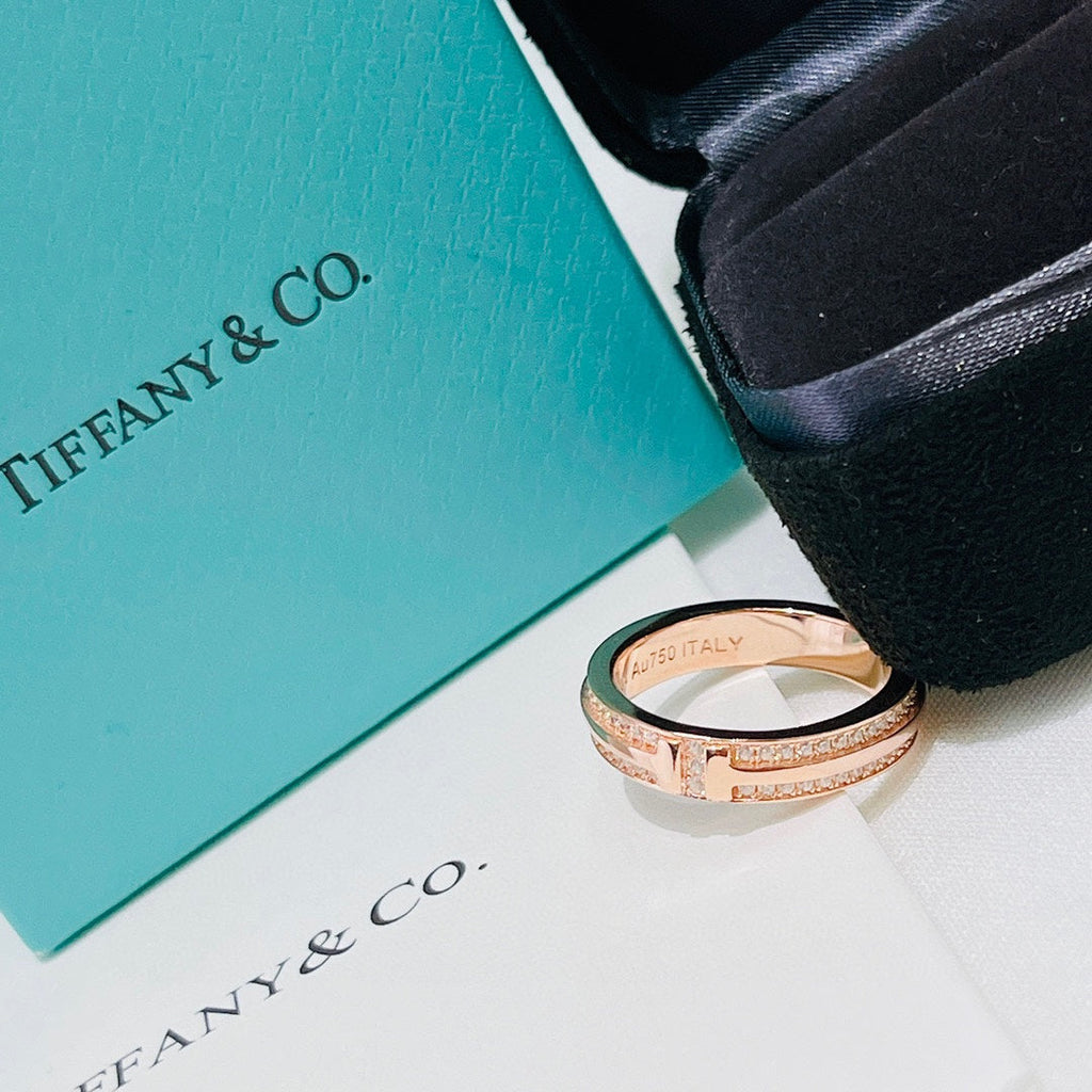 Tiffany Narrow Pave Diamond 18K Gold Ring