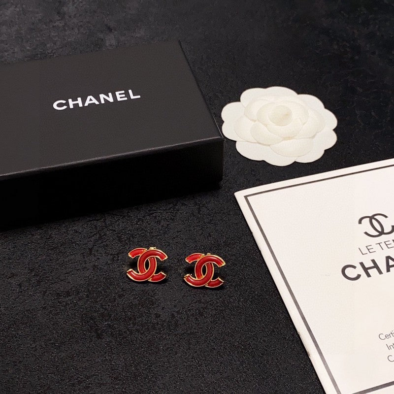 Chanel Red 18K Gold Earrings