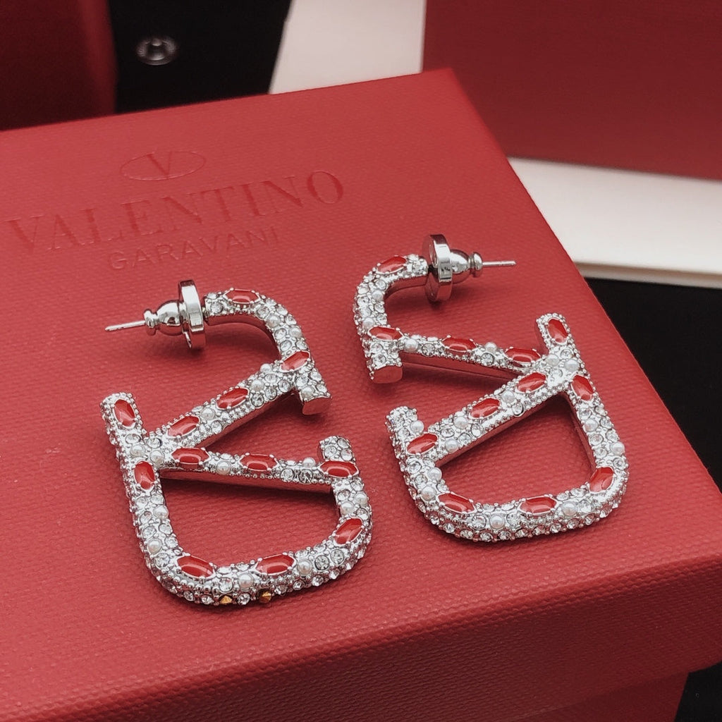 Valentino Red Crystal 18K Gold Earrings