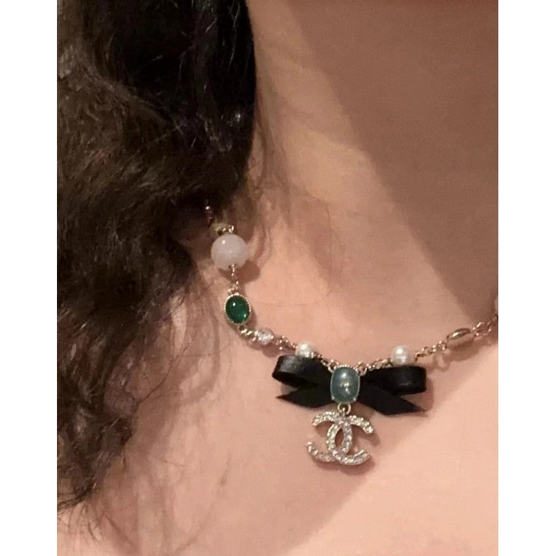 Chanel Crystal Bow 18K Gold Necklace