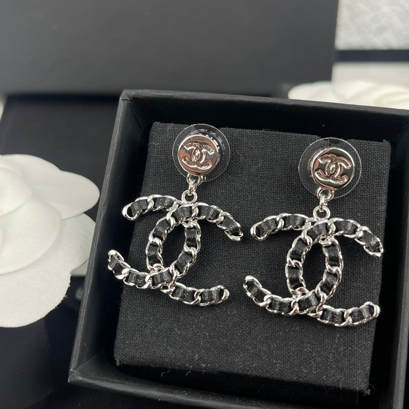 Chanel Leather Gold 18K Gold Earrings