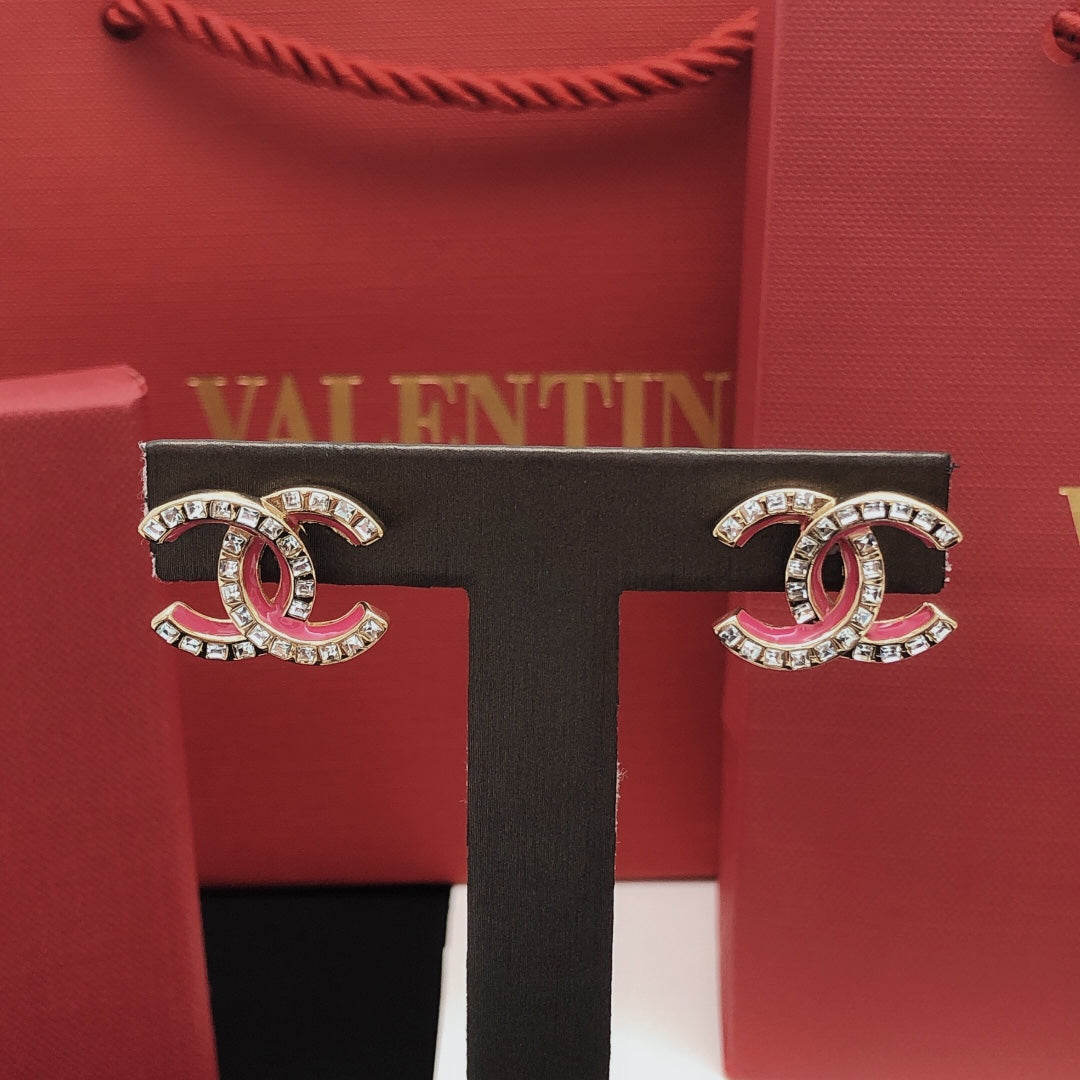 Chanel Pink Resin Crystals 18K Gold Earrings