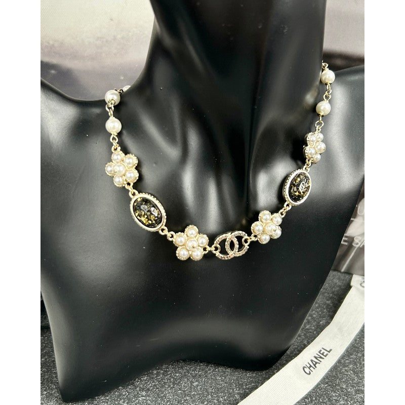 Chanel Black & Orange Crystal Choker 18K Gold Necklace