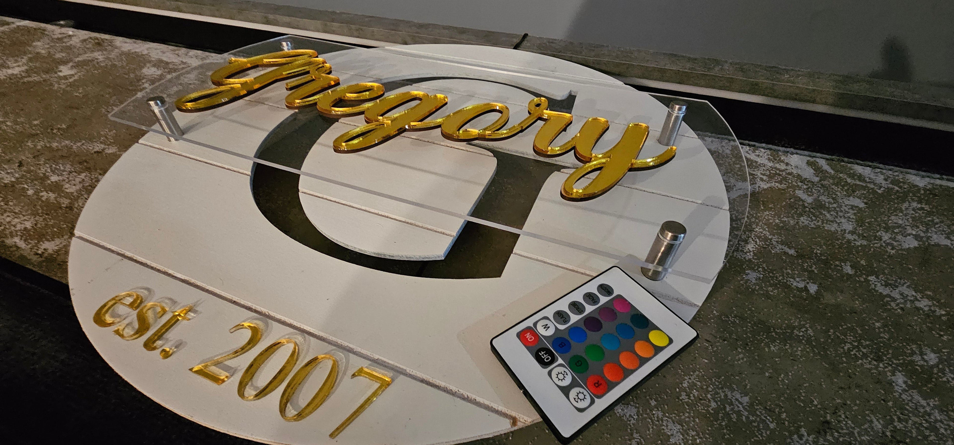 Personalized Wood Family LED Round Wall Art Sign