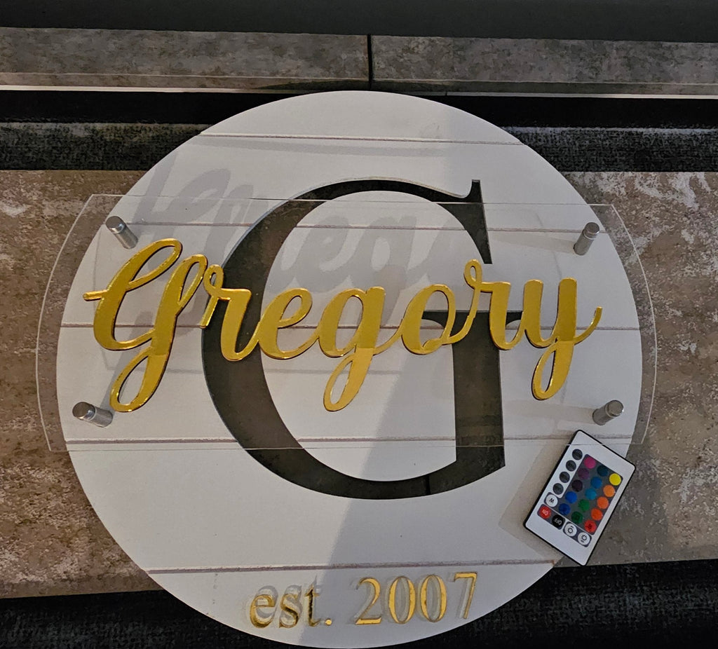 Personalized Wood Family LED Round Wall Art Sign