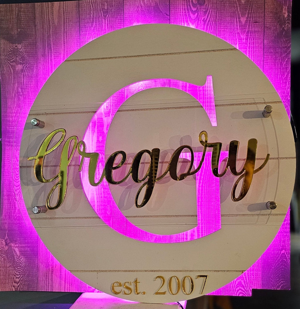 Personalized Wood Family LED Round Wall Art Sign