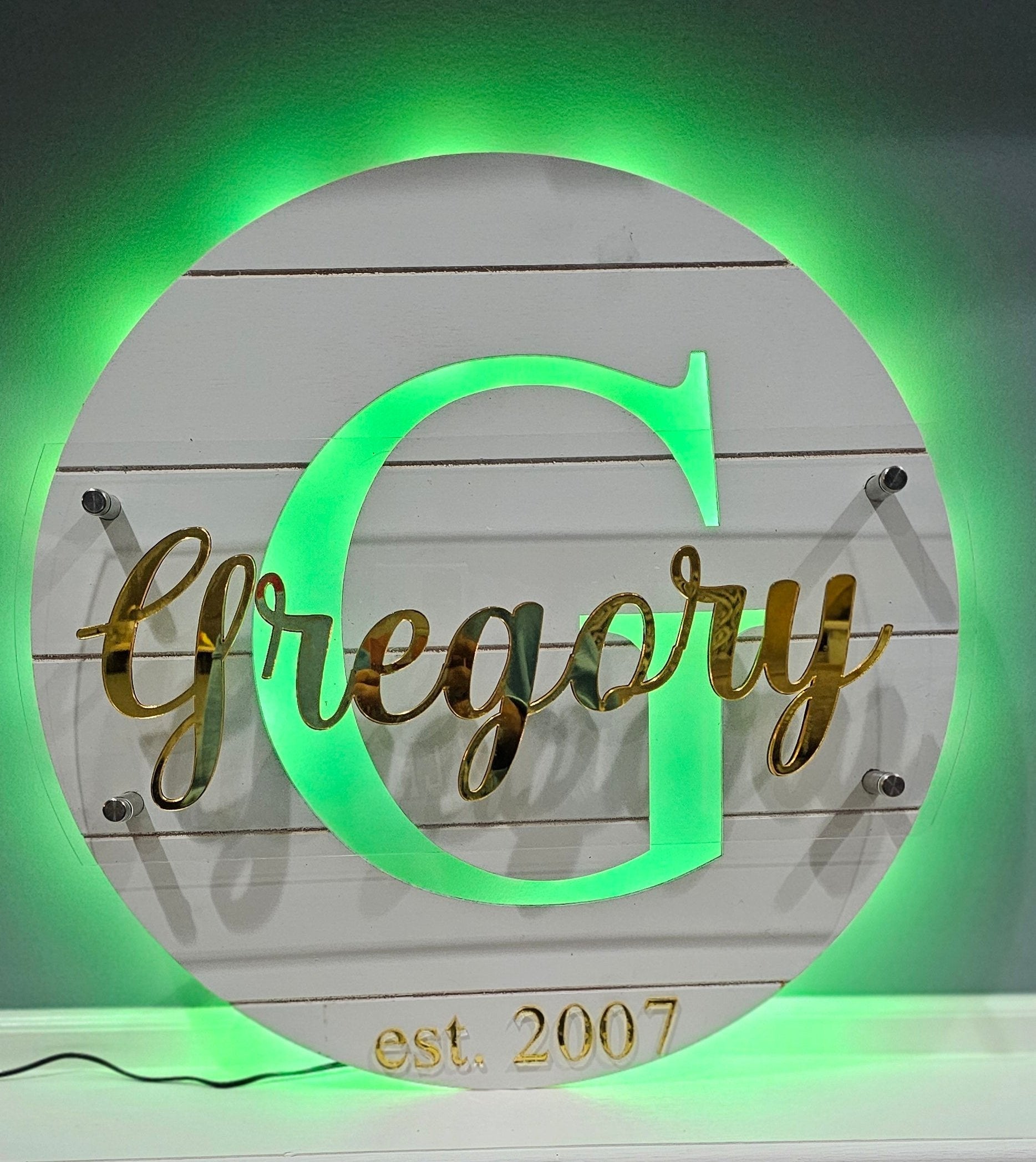 Personalized Wood Family LED Round Wall Art Sign