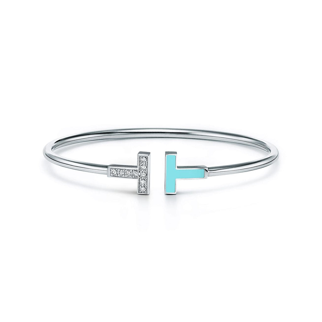 Tiffany Diamond and Turquoise Wire 18K Gold Bracelet