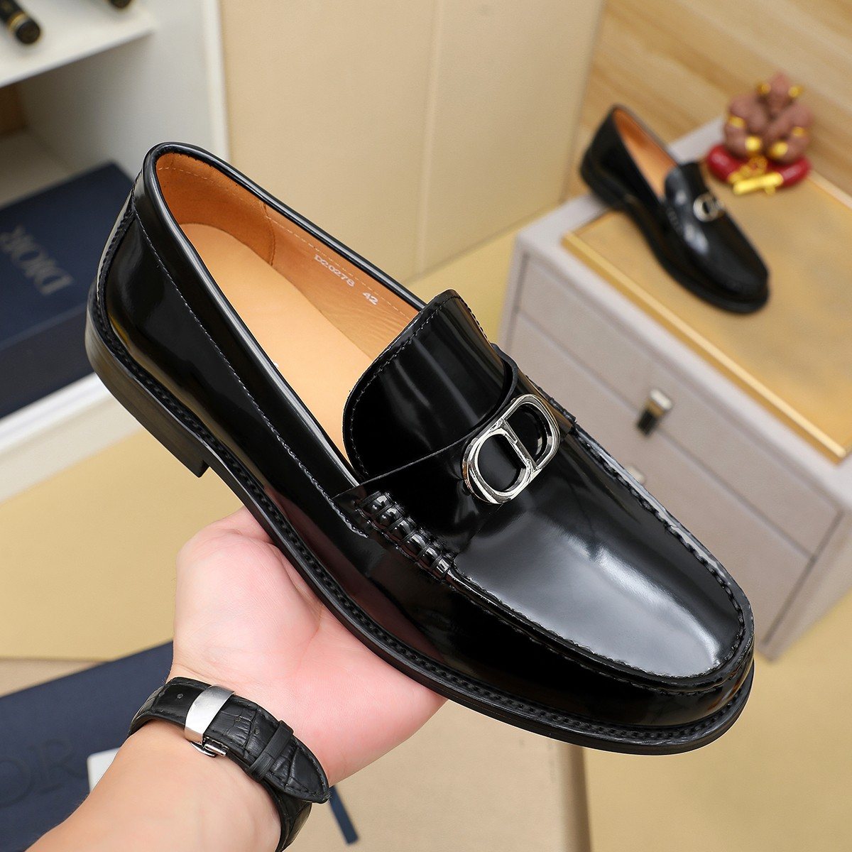 Dior Black Buckle Loafers — model