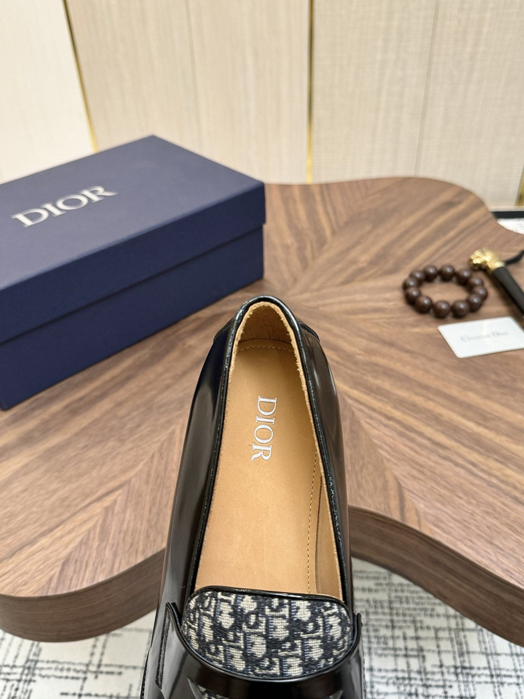 Dior Black & Gray Patterned Loafers — side