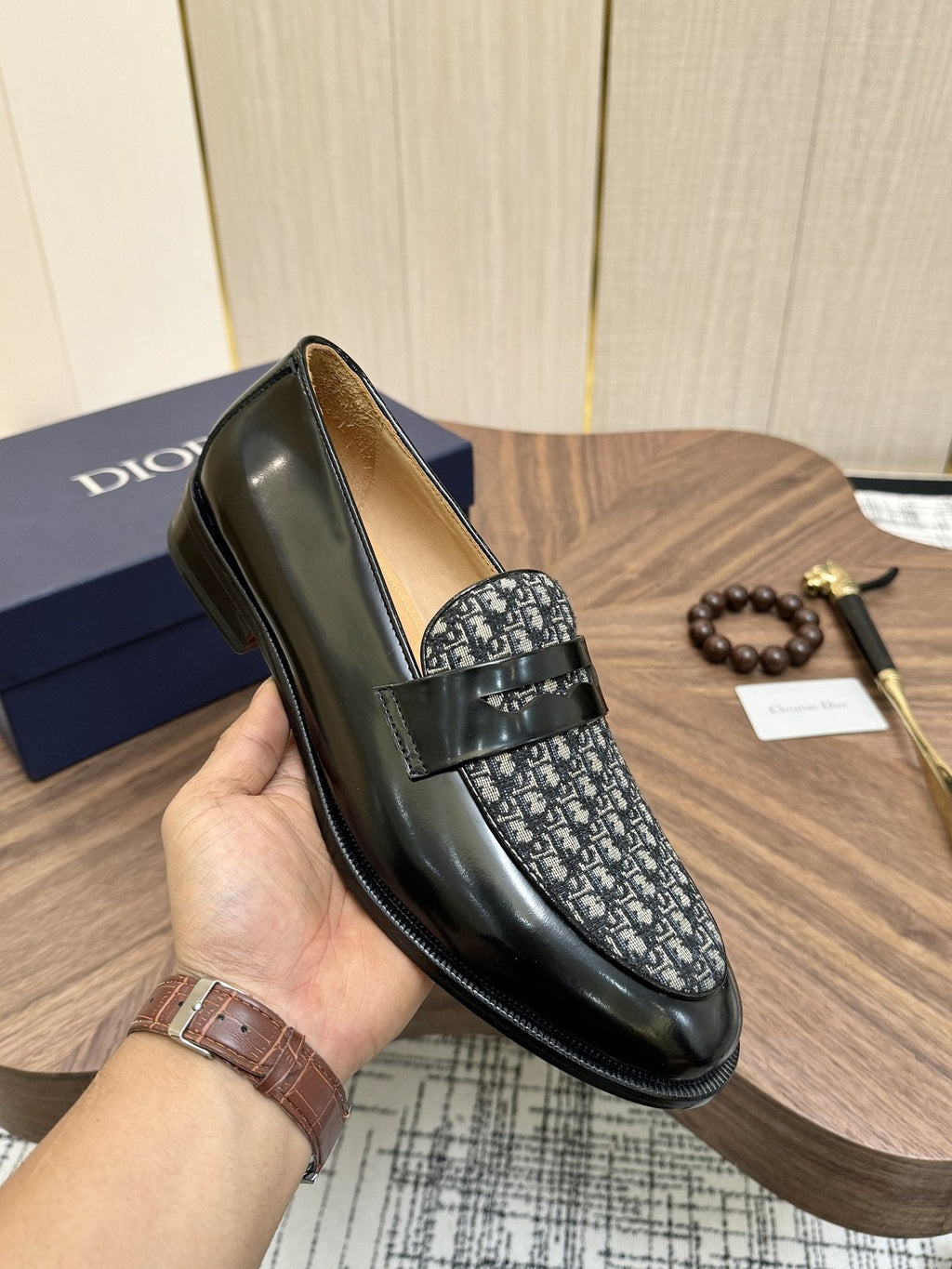 Dior Black & Gray Patterned Loafers — detail