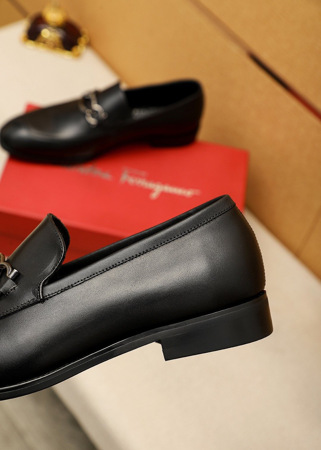 Ferragamo Black Leather Bit Loafers — detail