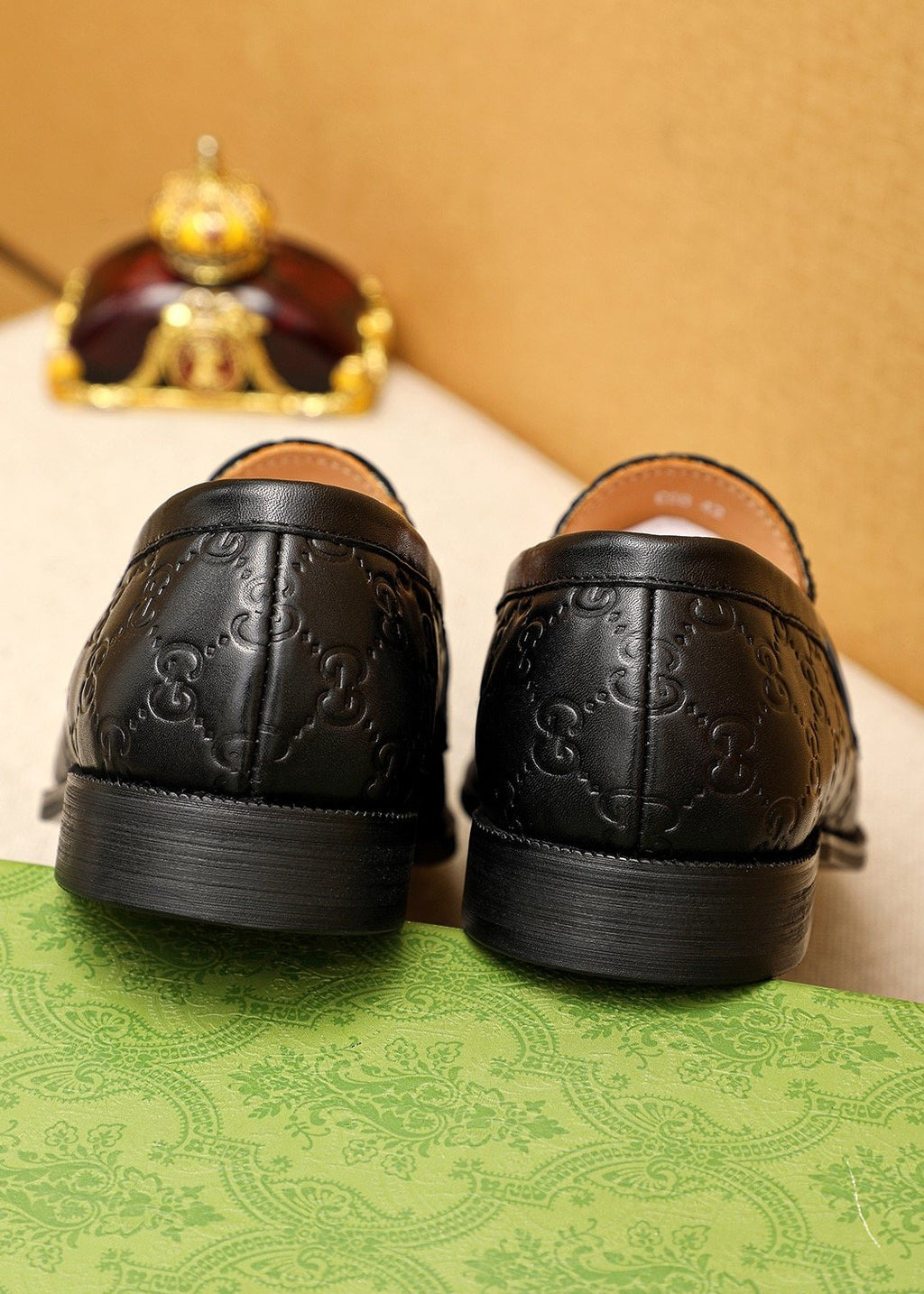 GUCCI Black Embossed Leather Loafers — back