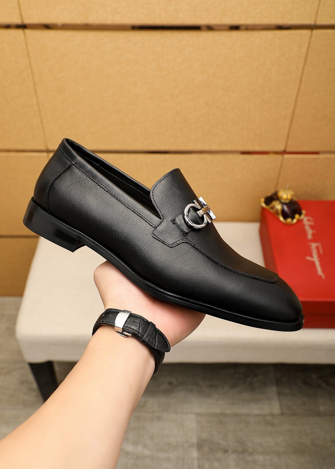 Ferragamo Black Hardware Loafers — model