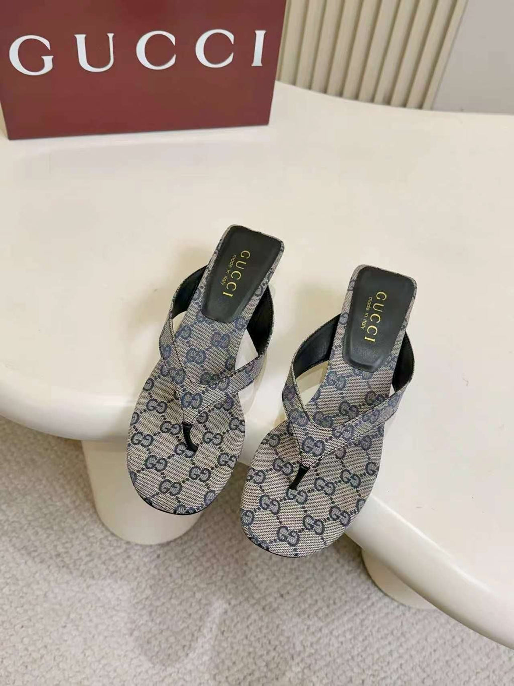 Gucci Monogram Low-Heeled Slingback Sandals — front