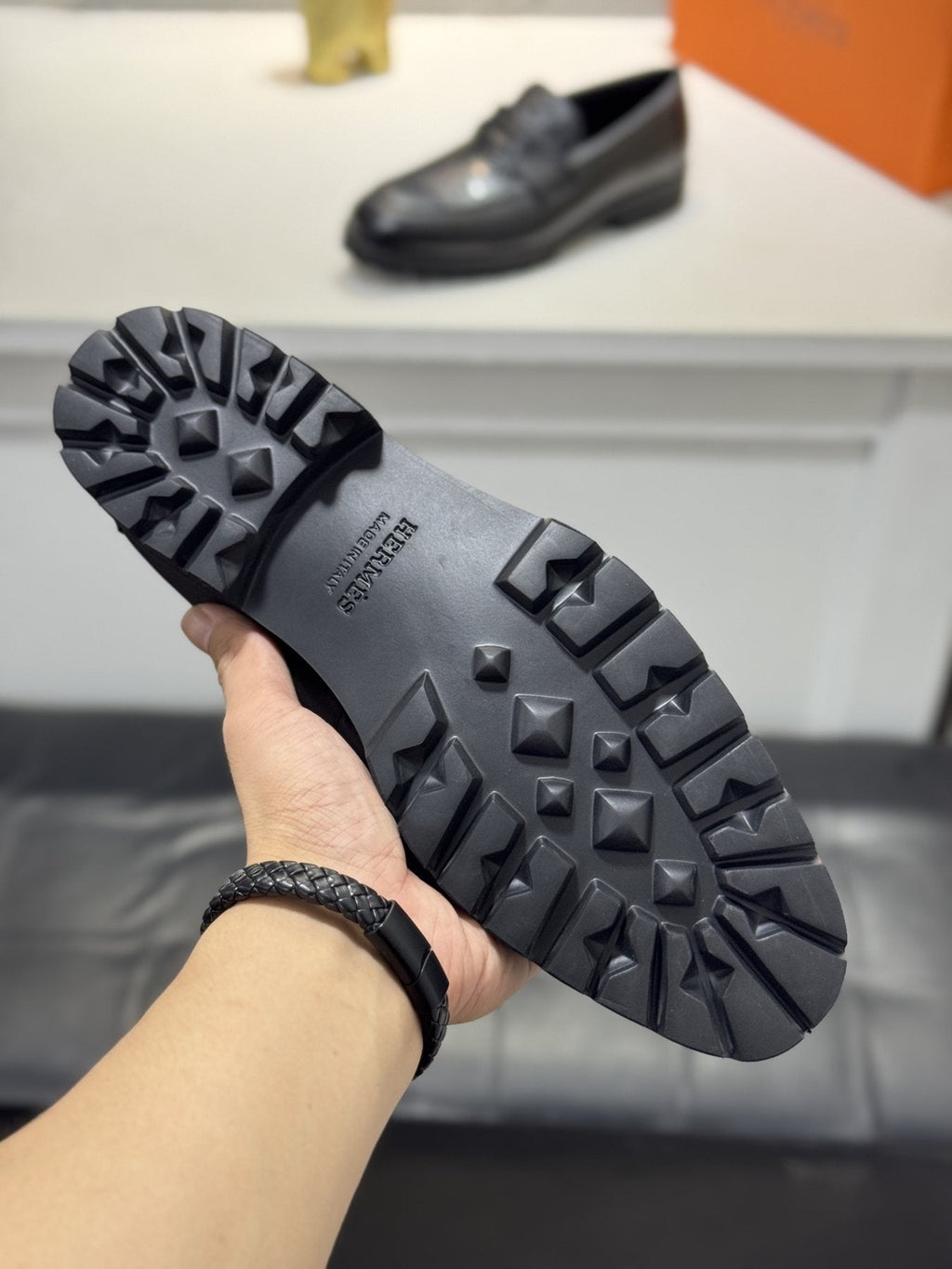 Hermès Black Knot Lug Sole Loafers — side