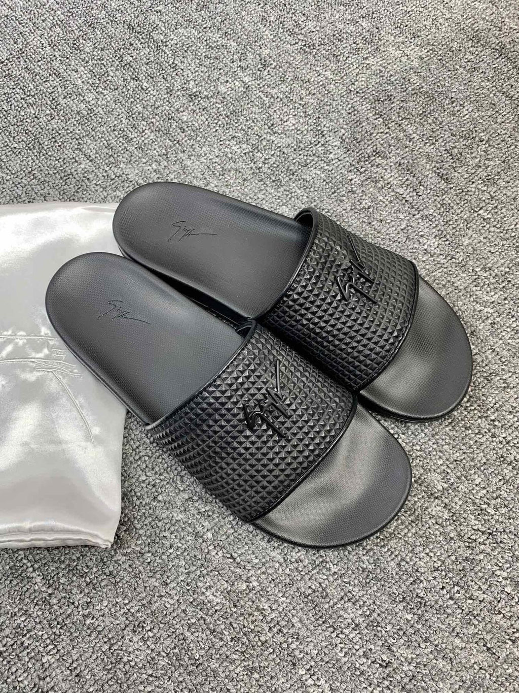 Giuseppe Zanotti Black Textured Slide Sandals — side