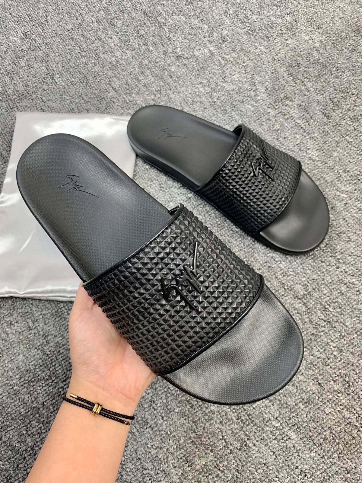 Giuseppe Zanotti Black Textured Slide Sandals — model