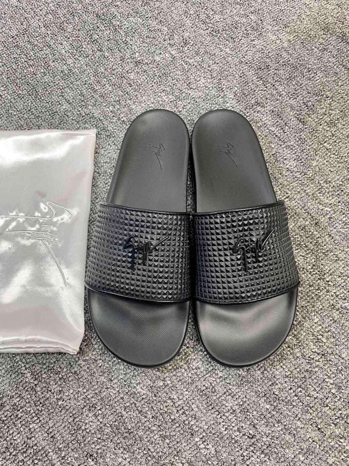 Giuseppe Zanotti Black Textured Slide Sandals — front
